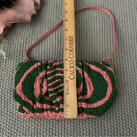 STAUD Beaded Bean Emerald Quartz Acid Swirl Clutch Mini Bag - Picture 7 of 16